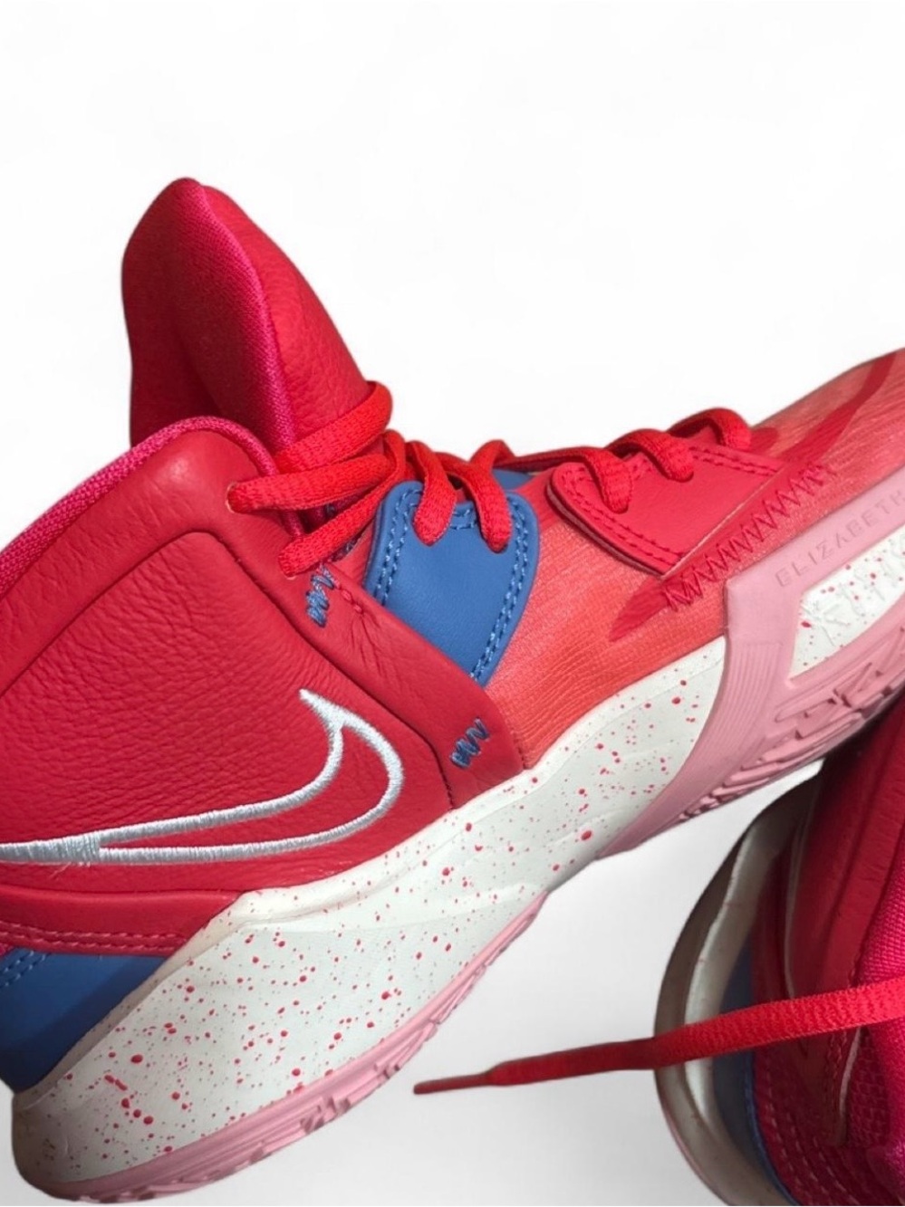 Nike mens Pink Red Basketball Sneakers with Blue Accents (NIKE KYRIE)